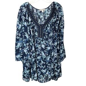 Woman Within 3X Top 30/32 Blue Floral Studded Pleated Formal Dressy Office 1689